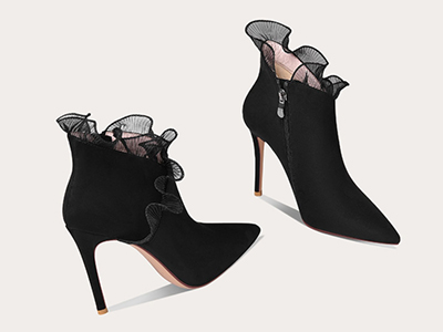Lily Wei靴子2022新款冬季女时尚细跟尖头黑色时装短靴